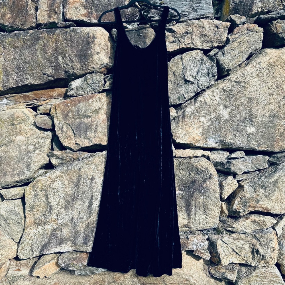 Vintage 90s Uru Kristine St. Rrik Bias Cut Navy Crushed Velvet Slip Dress‎ OS